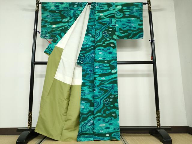 平和屋着物●上質な小紋　紬地　ろうけつ染め　抽象文様　正絹　逸品　未使用　DAAW5558ud