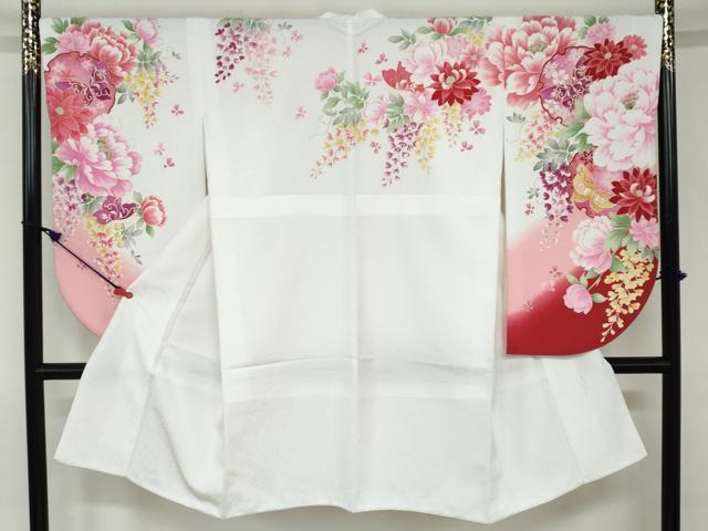 平和屋着物●森英恵・HANAE MORI　小振袖　二尺袖・長襦袢（無双仕立て）セット　雪輪花蝶文　金彩　洗える着物　DAAW5571ud