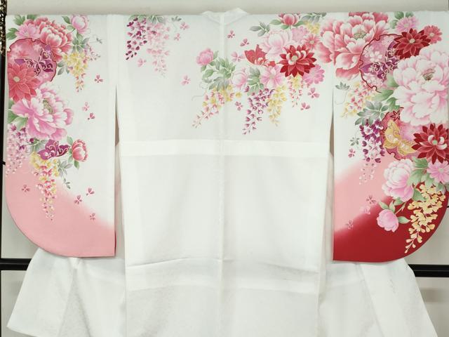 平和屋着物●森英恵・HANAE MORI　小振袖　二尺袖・長襦袢（無双仕立て）セット　雪輪花蝶文　金彩　洗える着物　DAAW5571ud