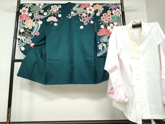 平和屋着物●小振袖 二尺袖・長襦袢（無双仕立て）セット 駒刺繍 草花文 金銀彩 半衿刺繍 洗える着物 DAAW5572ud