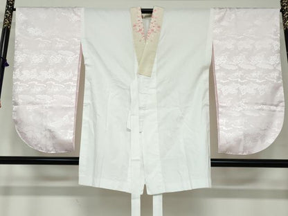 平和屋着物●小振袖 二尺袖・長襦袢（無双仕立て）セット 駒刺繍 草花文 金銀彩 半衿刺繍 洗える着物 DAAW5572ud