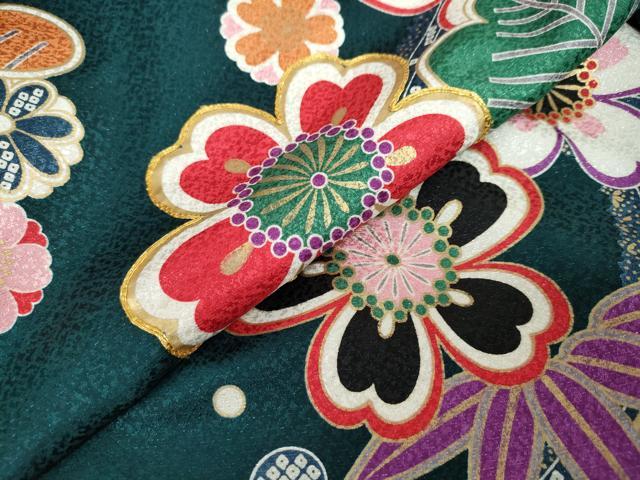 平和屋着物●小振袖 二尺袖・長襦袢（無双仕立て）セット 駒刺繍 草花文 金銀彩 半衿刺繍 洗える着物 DAAW5572ud