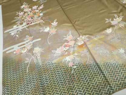 平和屋着物●訪問着 駒刺繍 花車文 暈し染め 金銀彩 正絹 逸品 DAAW5583ud