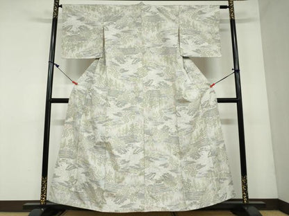平和屋着物●上質な紬 流水風景文 正絹 逸品 DAAW5589ud