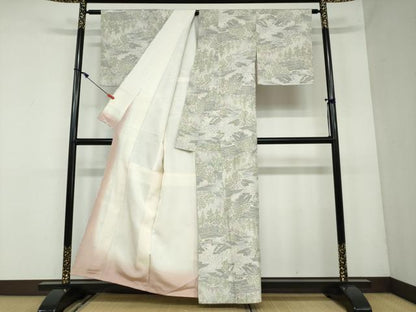 平和屋着物●上質な紬 流水風景文 正絹 逸品 DAAW5589ud