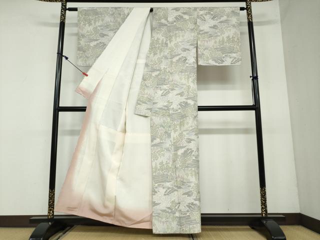 平和屋着物●上質な紬 流水風景文 正絹 逸品 DAAW5589ud