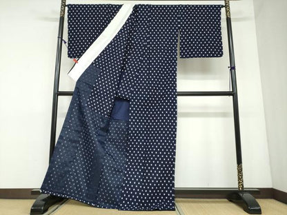 平和屋着物●久留米絣　単衣　水玉　綿　逸品　DAAW5590ud