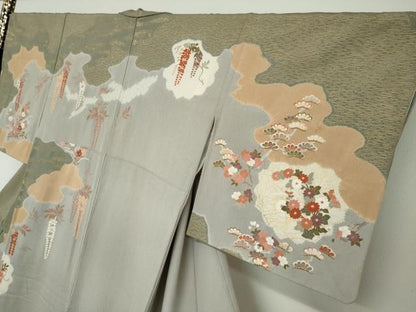 平和屋着物●訪問着 絞り 草花文 金彩 正絹 逸品 DAAW5610ud