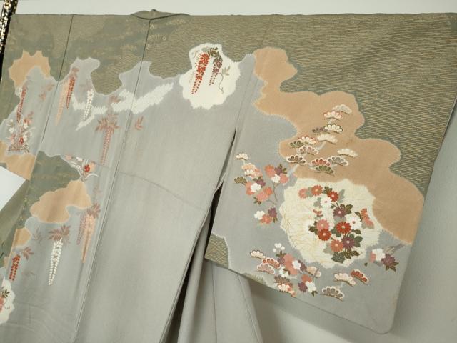 平和屋着物●訪問着 絞り 草花文 金彩 正絹 逸品 DAAW5610ud