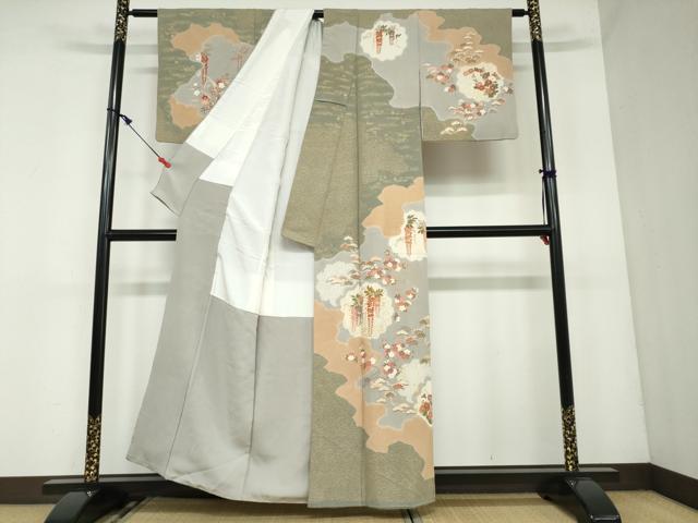平和屋着物●訪問着 絞り 草花文 金彩 正絹 逸品 DAAW5610ud