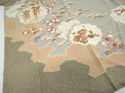 平和屋着物●訪問着 絞り 草花文 金彩 正絹 逸品 DAAW5610ud