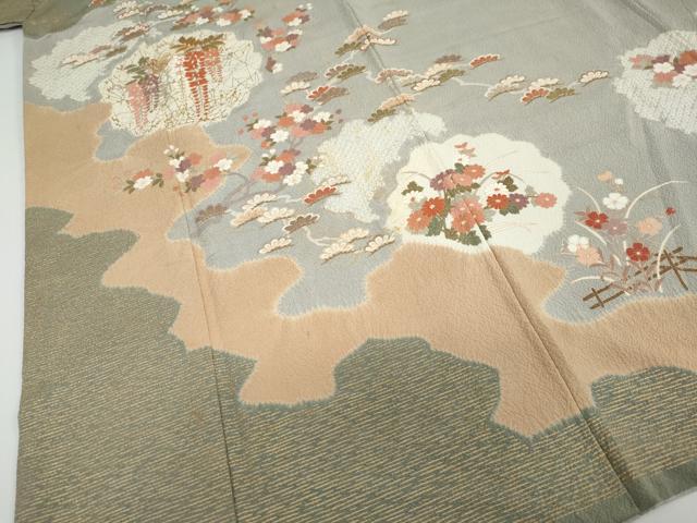 平和屋着物●訪問着 絞り 草花文 金彩 正絹 逸品 DAAW5610ud