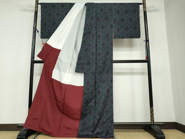 平和屋着物●上質な紬　花菱文　正絹　逸品　未使用　DAAW5638ud