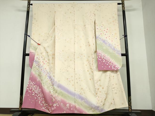 平和屋着物●豪華振袖　駒刺繍　舞桜文　暈し染め　金銀彩　正絹　逸品　DAAW5660ud
