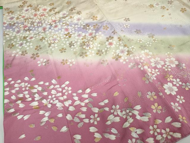 平和屋着物●豪華振袖　駒刺繍　舞桜文　暈し染め　金銀彩　正絹　逸品　DAAW5660ud