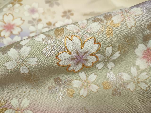平和屋着物●豪華振袖　駒刺繍　舞桜文　暈し染め　金銀彩　正絹　逸品　DAAW5660ud