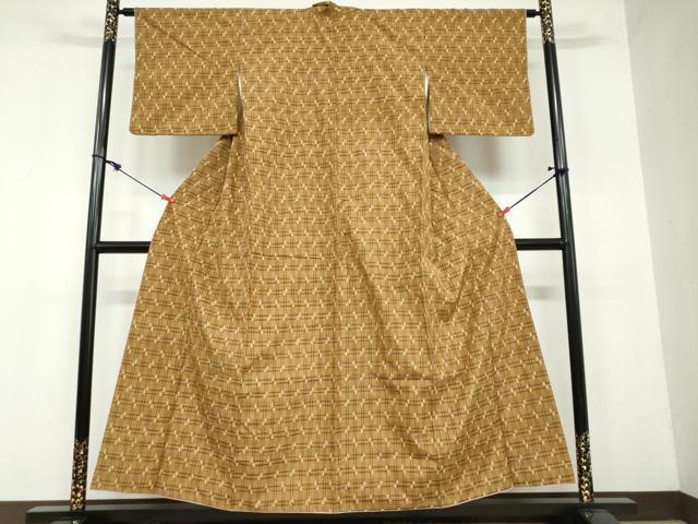 平和屋着物●上質な紬　変わり格子　正絹　逸品　DAAW5681ud