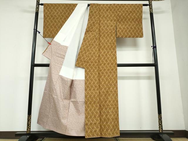 平和屋着物●上質な紬　変わり格子　正絹　逸品　DAAW5681ud