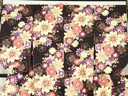 平和屋着物●小振袖 二尺袖 草花文 金彩 洗える着物 DAAW5694ud
