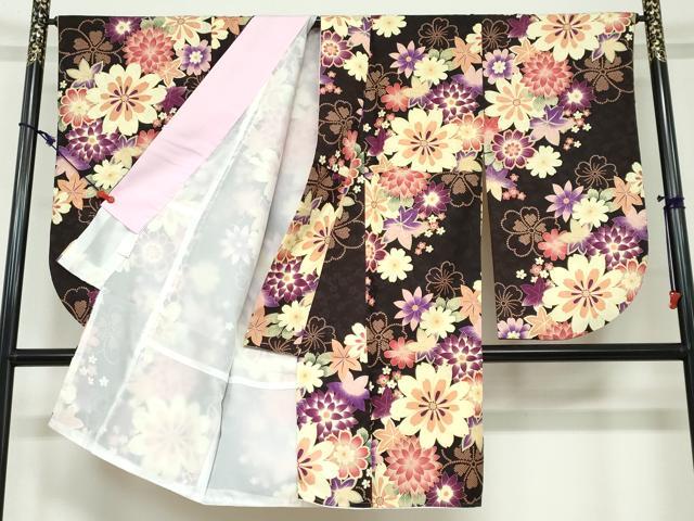 平和屋着物●小振袖 二尺袖 草花文 金彩 洗える着物 DAAW5694ud
