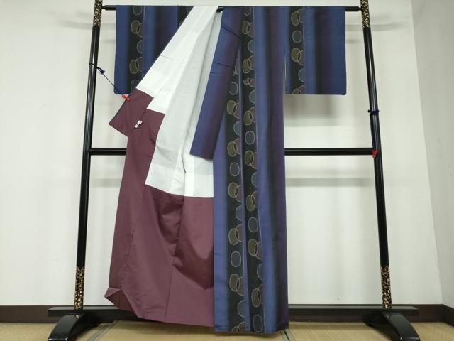 平和屋着物●本場奄美大島紬　泥染め　（株）夢おりの郷　抽象間道　証紙付き　正絹　逸品　DAAW5708ud