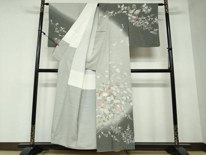 平和屋着物●訪問着　枝花文　暈し染め　正絹　逸品　DAAW5728ud