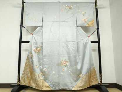 平和屋着物●訪問着 駒刺繍 地紙草花文 金彩 正絹 逸品 DAAW5733ud
