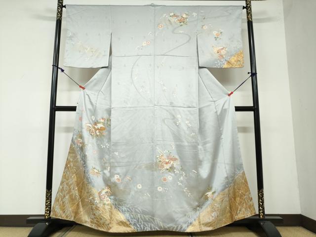 平和屋着物●訪問着 駒刺繍 地紙草花文 金彩 正絹 逸品 DAAW5733ud
