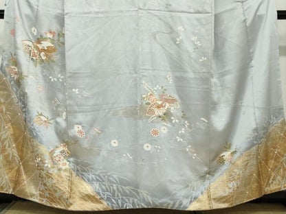 平和屋着物●訪問着 駒刺繍 地紙草花文 金彩 正絹 逸品 DAAW5733ud