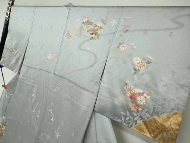 平和屋着物●訪問着 駒刺繍 地紙草花文 金彩 正絹 逸品 DAAW5733ud