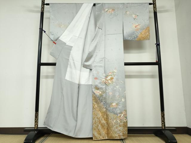 平和屋着物●訪問着 駒刺繍 地紙草花文 金彩 正絹 逸品 DAAW5733ud
