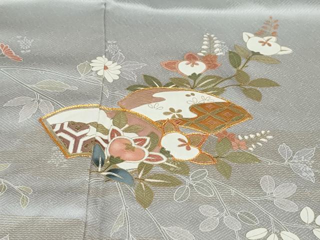 平和屋着物●訪問着 駒刺繍 地紙草花文 金彩 正絹 逸品 DAAW5733ud