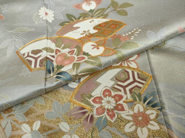 平和屋着物●訪問着 駒刺繍 地紙草花文 金彩 正絹 逸品 DAAW5733ud