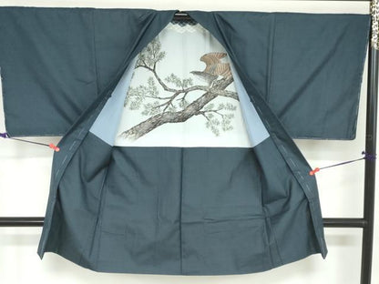 平和屋着物●男性　紬　アンサンブル　長羽織　110亀甲　総詰め　正絹　逸品　DAAW5753ud