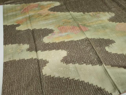 平和屋着物●訪問着 駒刺繍 地紙草花文 金彩 正絹 逸品 DAAW5773ud