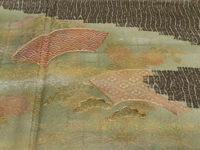 平和屋着物●訪問着 駒刺繍 地紙草花文 金彩 正絹 逸品 DAAW5773ud