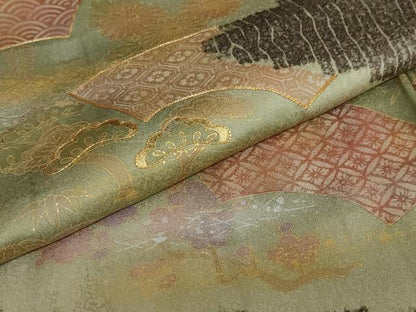平和屋着物●訪問着 駒刺繍 地紙草花文 金彩 正絹 逸品 DAAW5773ud