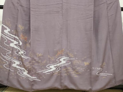 平和屋着物●訪問着　絞り　流水草花文　金彩　正絹　逸品　DAAW5791ud