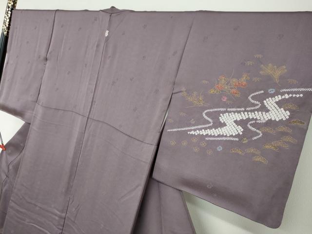 平和屋着物●訪問着　絞り　流水草花文　金彩　正絹　逸品　DAAW5791ud