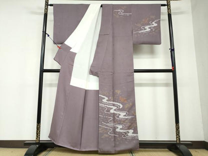 平和屋着物●訪問着　絞り　流水草花文　金彩　正絹　逸品　DAAW5791ud