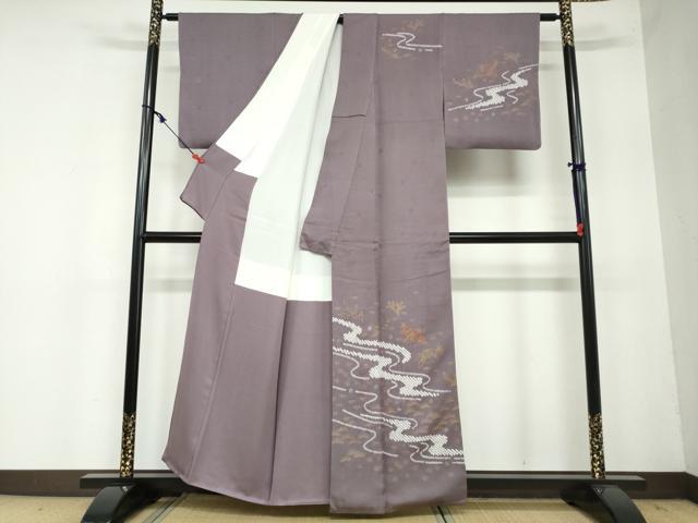 平和屋着物●訪問着　絞り　流水草花文　金彩　正絹　逸品　DAAW5791ud
