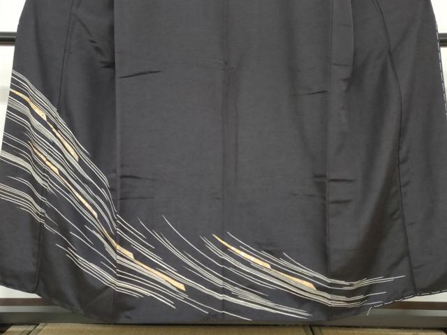 平和屋着物●訪問着　長浜みなも　上代紬　草花文　黒地　金彩　正絹　逸品　DAAW5833ud