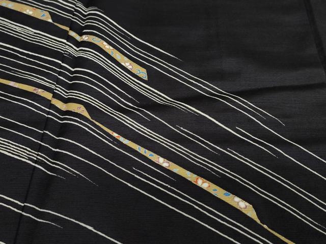平和屋着物●訪問着　長浜みなも　上代紬　草花文　黒地　金彩　正絹　逸品　DAAW5833ud