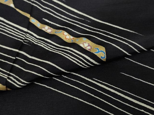 平和屋着物●訪問着　長浜みなも　上代紬　草花文　黒地　金彩　正絹　逸品　DAAW5833ud
