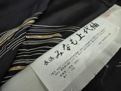 平和屋着物●訪問着　長浜みなも　上代紬　草花文　黒地　金彩　正絹　逸品　DAAW5833ud