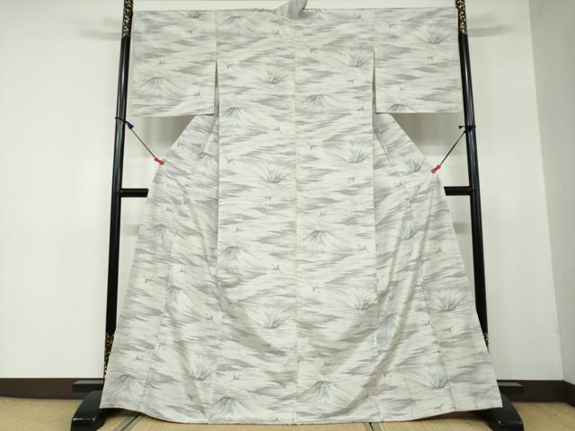 平和屋着物●上質な紬　遠山飛鶴文　正絹　逸品　DAAW5836ud
