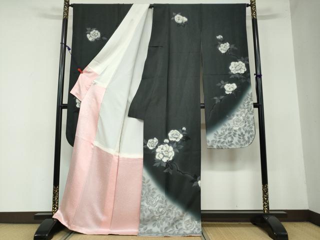 平和屋着物●豪華振袖 枝花文 牡丹 暈し染め 金通し地 正絹 逸品 DAAW5837ud