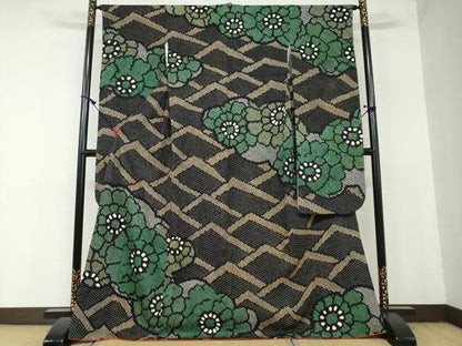 平和屋着物●豪華振袖 総絞り 草花文 黒地 正絹 逸品 DAAW5843ud