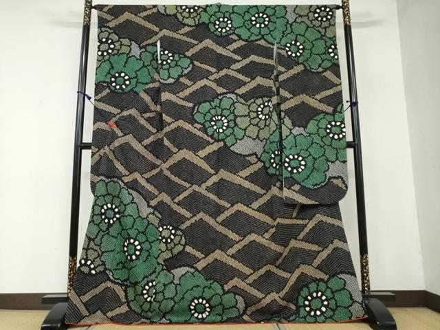 平和屋着物●豪華振袖 総絞り 草花文 黒地 正絹 逸品 DAAW5843ud