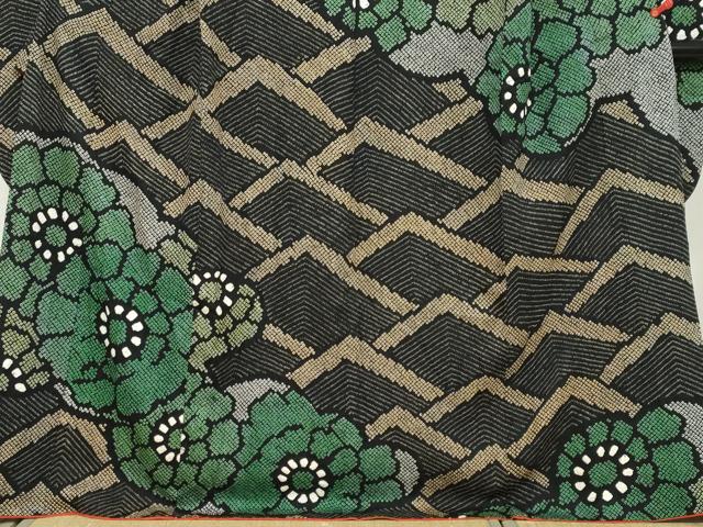 平和屋着物●豪華振袖 総絞り 草花文 黒地 正絹 逸品 DAAW5843ud